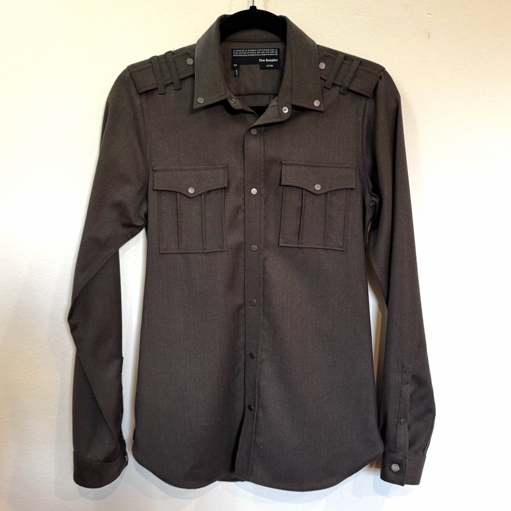 THE KOOPLES Men's Military Snap Front Wool Shirt in Olive -XS- Perfect Condition